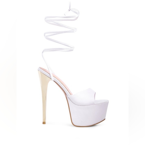WHITE PASSION DRAMATIC PLATFORM LACE-UP HEEL SANDALS - Picture 3 of 4